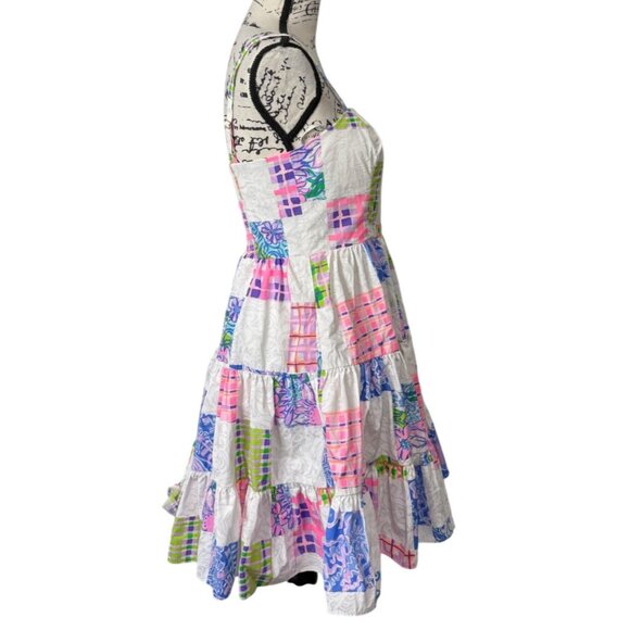 Lilly Pulitzer Alision Patchwork Tiered Dress Sleeveless Pastel Cotton Size 2 - Picture 4 of 10